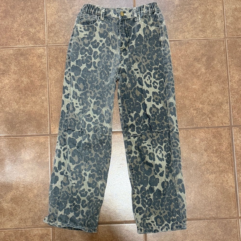 SHEIN Kids Leopard Print Jeans - Gray and Black